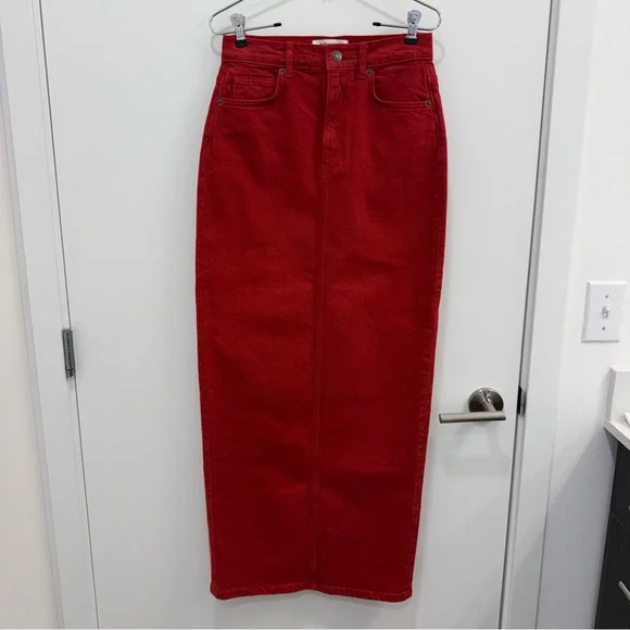 Reformation Jeans Daria Ultra High Rise Denim Maxi Skirt in lipstick Red size 26 - Picture 2 of 10